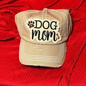 Kbethos Vintage Dog Mom Hat Beige Distressed Frayed Paw Print Baseball Cap